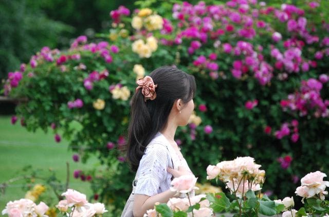 花畑にいる女性
