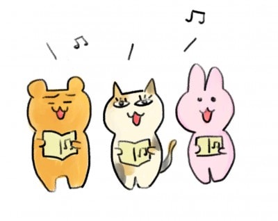 うさぎ、猫、熊が歌っているイラスト