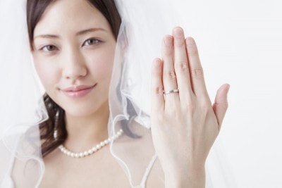 結婚指輪を見せる花嫁
