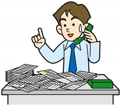 電話で言い訳をする男性のイラスト