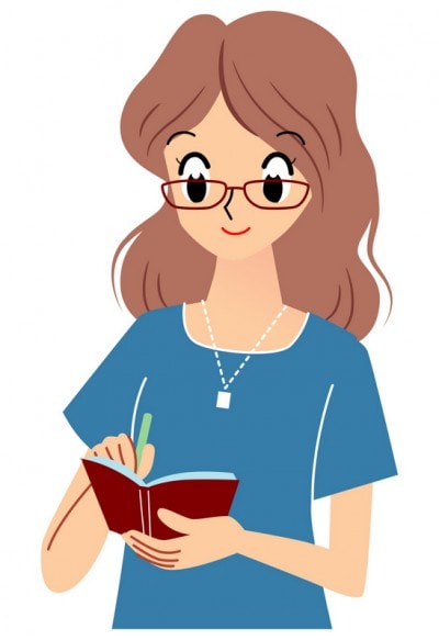 手帳を付ける女性のイラスト