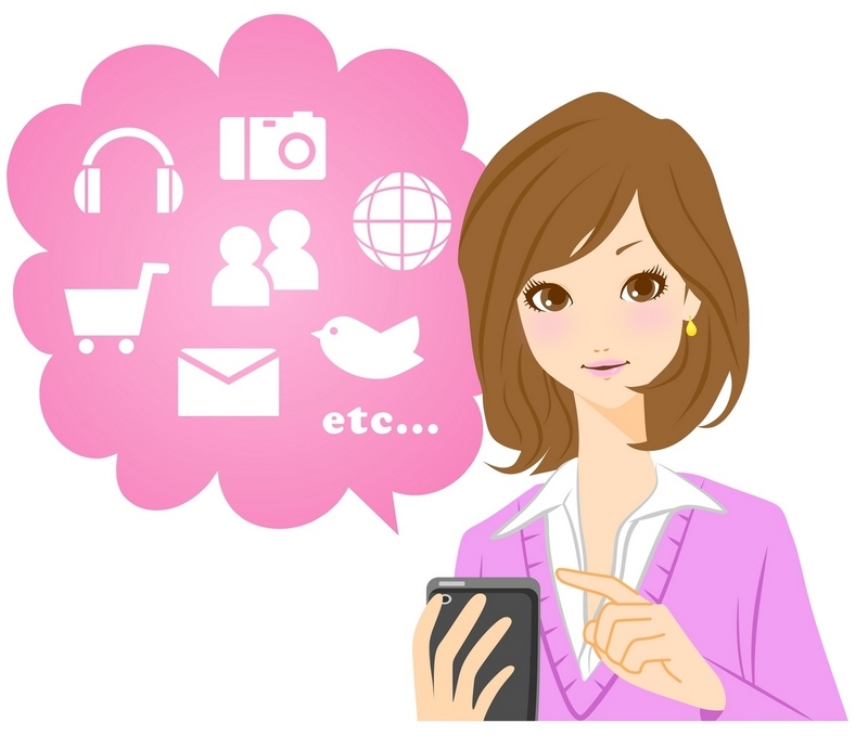 スマホをする女性のイラスト