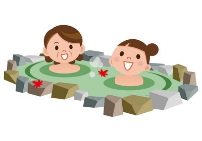 温泉に入る親子のイラスト