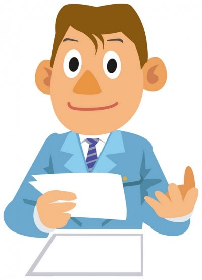 テーブルで話をしている男性のイラスト