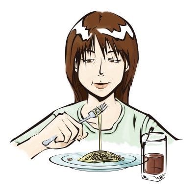 パスタを食べる女性のイラスト